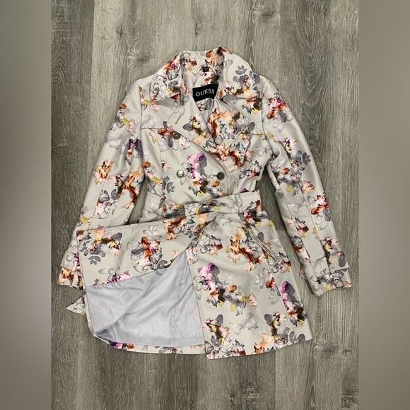 GUESS Floral Double-Breasted Water-Resistant Trench Coat size XS - Picture 10 of 14